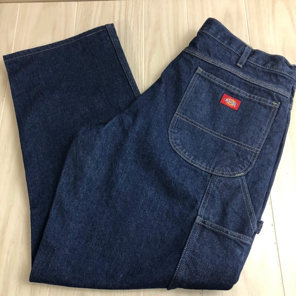 Dickies Men's Denim Blue Jeans Carpenter Utility Occupational Wear W38 Altered - Picture 3 of 13